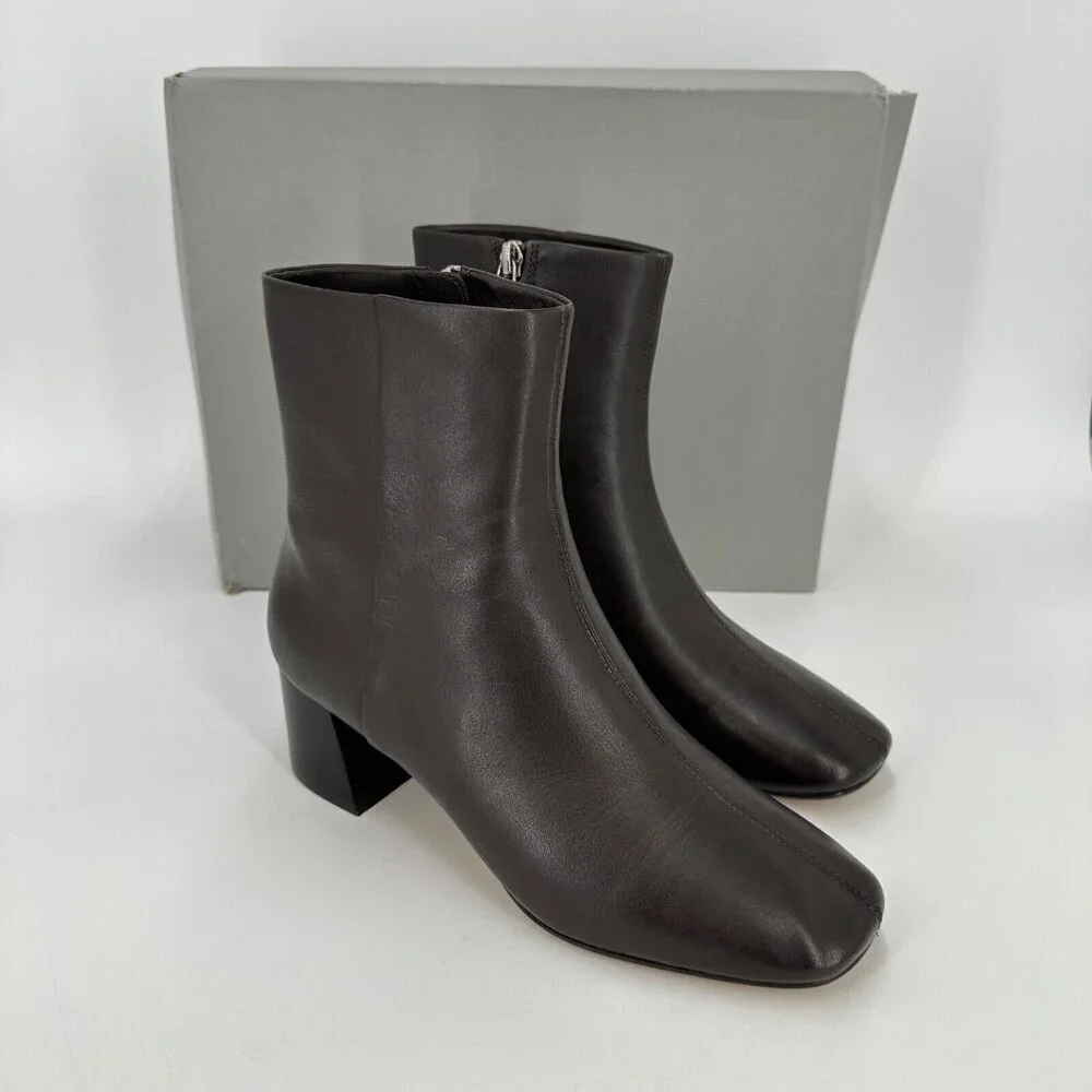Everlane The Day Boot Dark Brown Leather sz 10 Side Zip Ankle Bootie Square Toe